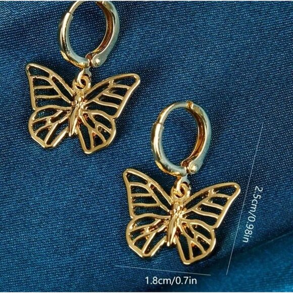 Delicate Gold Butterfly Dangle Earrings - Picture 3 of 3